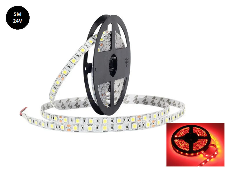 LED strip vrachtwagen rood - geschikt voor 24 volt gebruik - 5 meter lang - zonder silicone laag beschikbaar - in te korten per 10 cm - EAN: 6090438062071