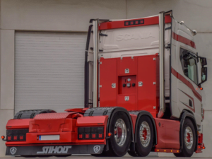 Danish bumper with LED block lamps - dark glass - Scania rear bumper - EAN: 7323030187880