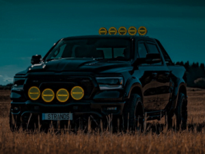 LED high beam with yellow glass fitted to Dodge Ram 1500 - fitted by Strands Lighting Division - EAN: 7323030185343