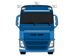MTRS type 5 top lamp DUAL COLOR - lamp for Volvo truck with integrated spotlight in the roof lamp holes - switchable between ORANGE and WHITE - Matronics number 240770-AMCW - EAN: