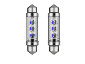 Soffitte LED Röhrenlampe 24 Volt BLAU – LED Innenlampe, die in eine Röhrenlampenfassung passt – kann in LKW, Anhänger und Wohnmobil montiert werden, wenn sie an 24 Volt angeschlossen ist – LED-Lampe ist mit 6 LED-Punkten ausgestattet – EAN: 7448153441401