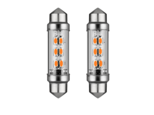 Soffitte LED Röhrenlampe 24 Volt ORANGE/BERNSTEIN – LED Innenlampe, die in eine Röhrenlampenfassung passt – kann in LKW, Anhänger und Wohnmobil montiert werden, wenn sie an 24 Volt angeschlossen ist – LED Lampe ist mit 6 LED-Punkten ausgestattet – EAN: 7448155531599